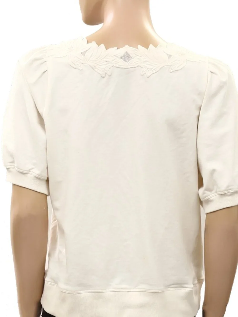 By Anthropologie Deco Crop Pullover Blouse Top White Embroidered Cotton M 290460